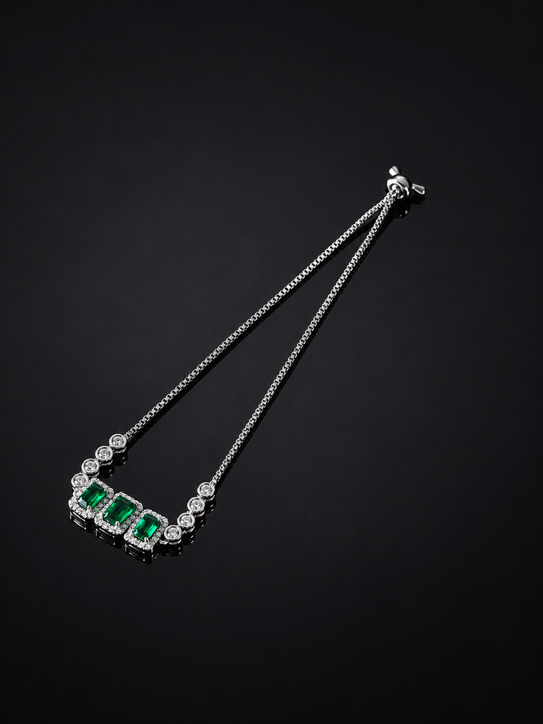 Silver Emerald-Cut Pavé Bracelet