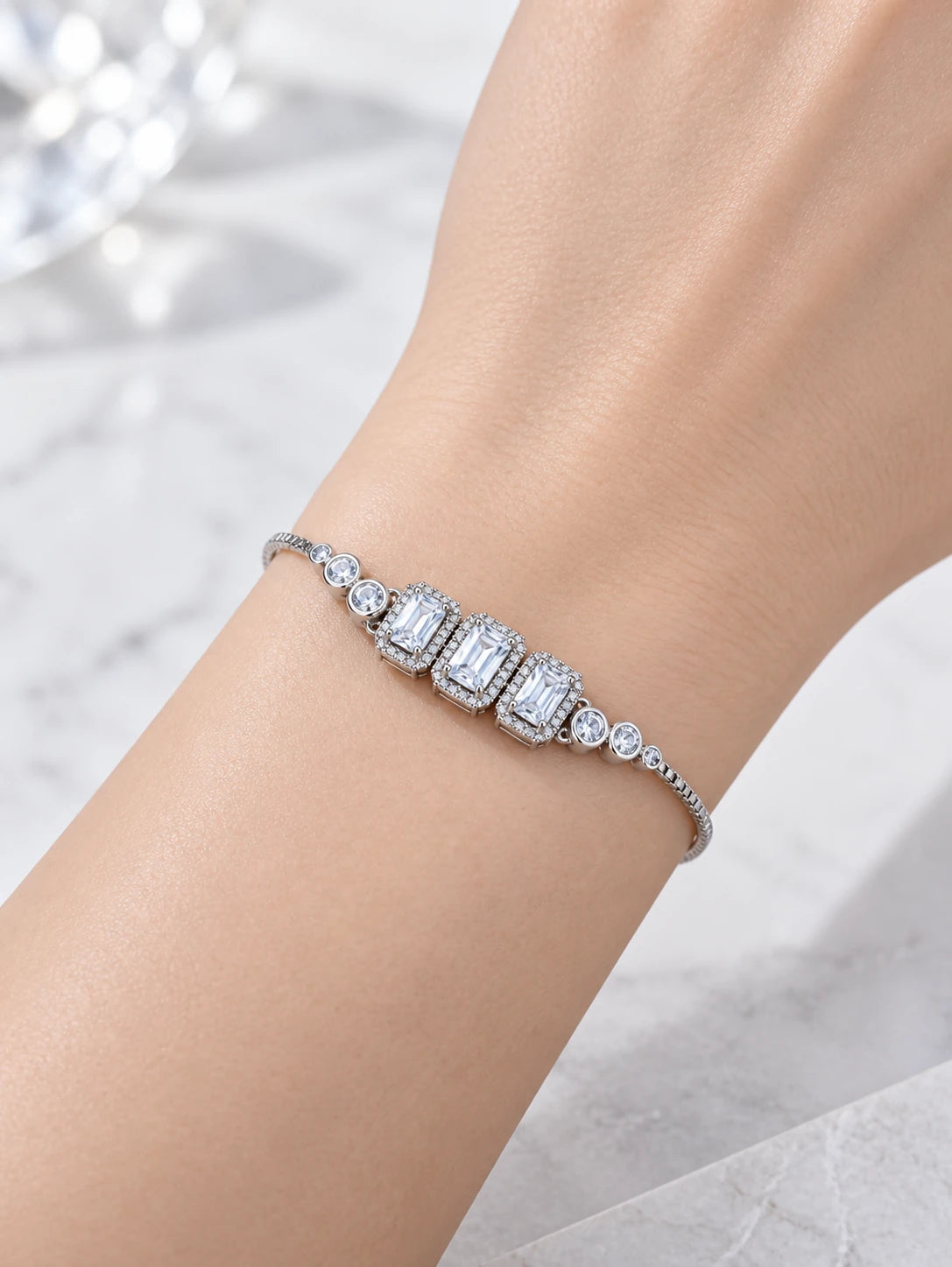 Silver Baguette Pav¡§| Bracelet