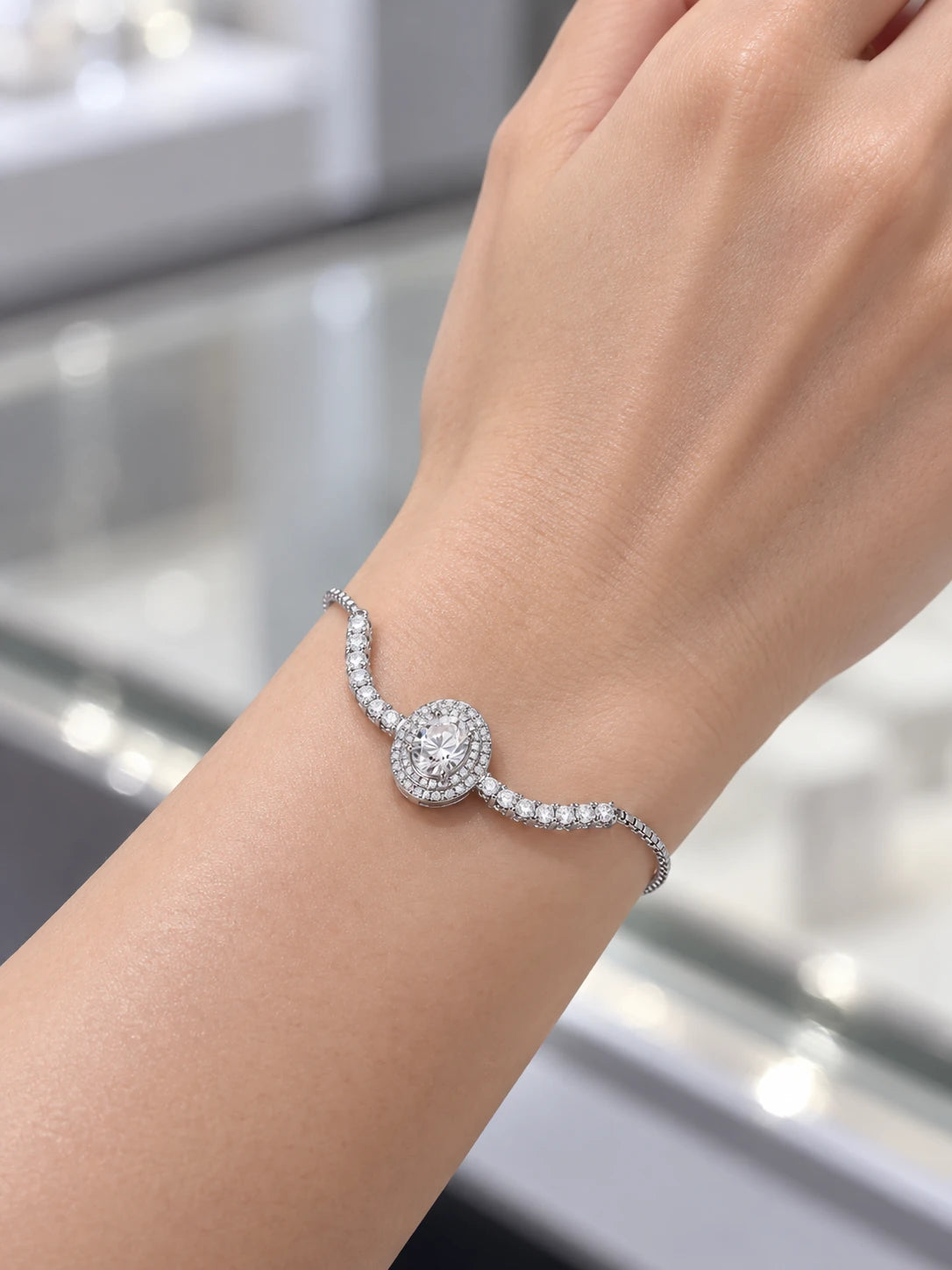 Silver Oval Pav¡§| Bracelet