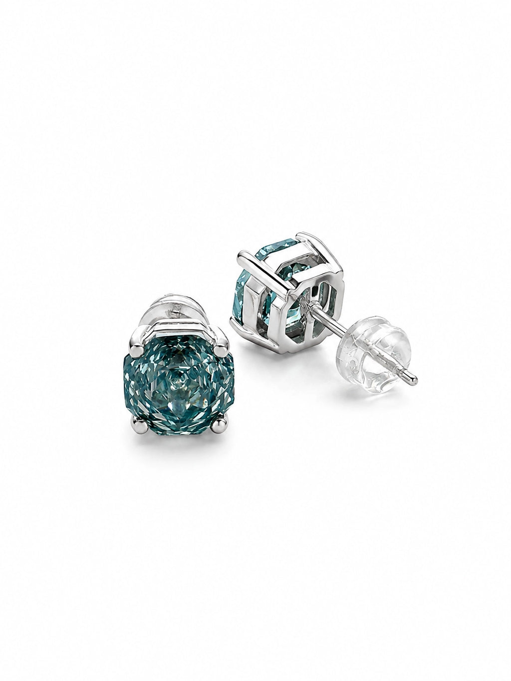 Four-claw Aquamarine Zircon Stud Earrings