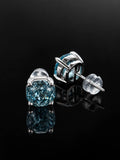 Aquamarine-Blue CZ Stud Earrings on a black background