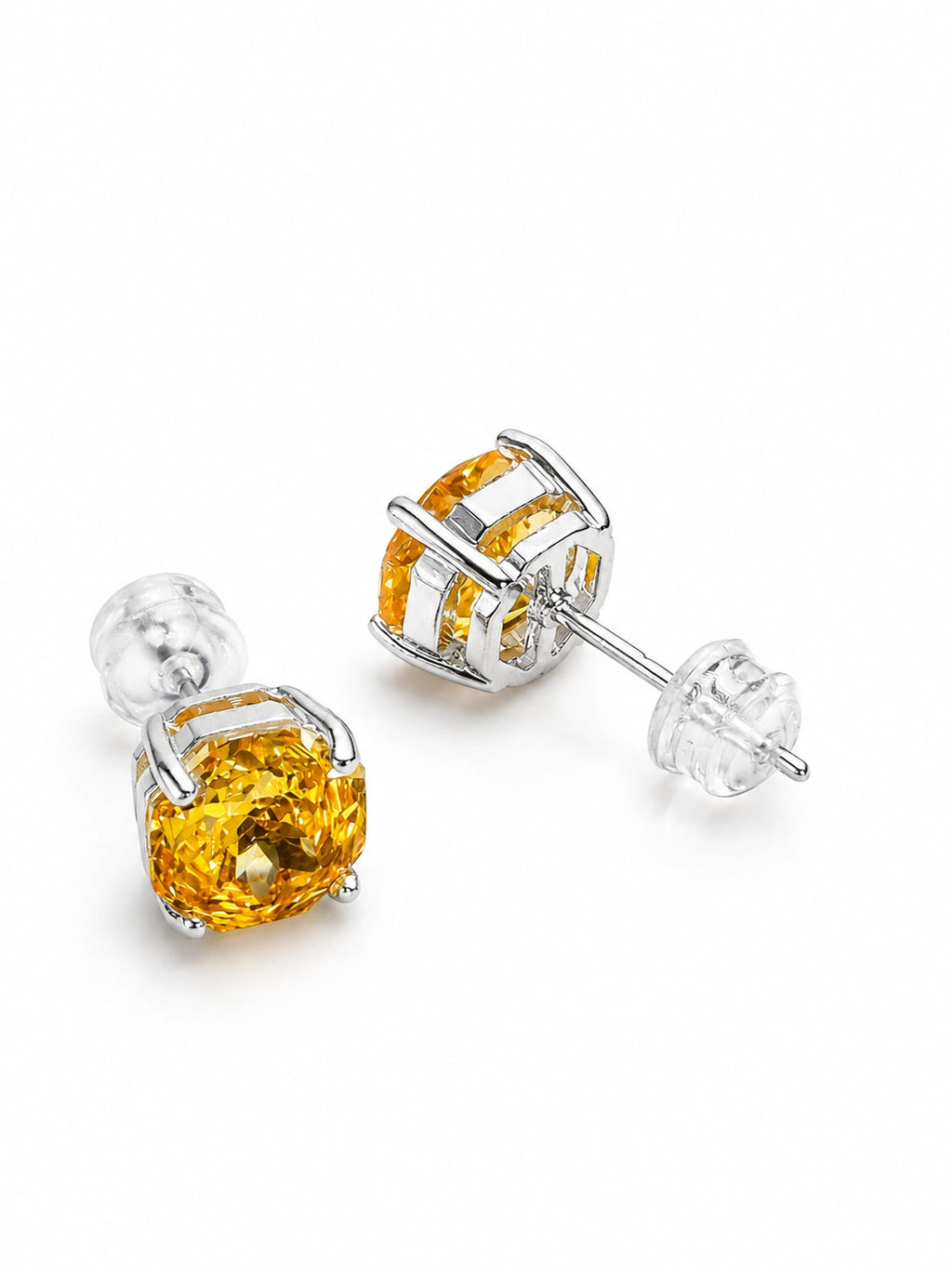 Four-prong Gold Zirconium Stud Earrings