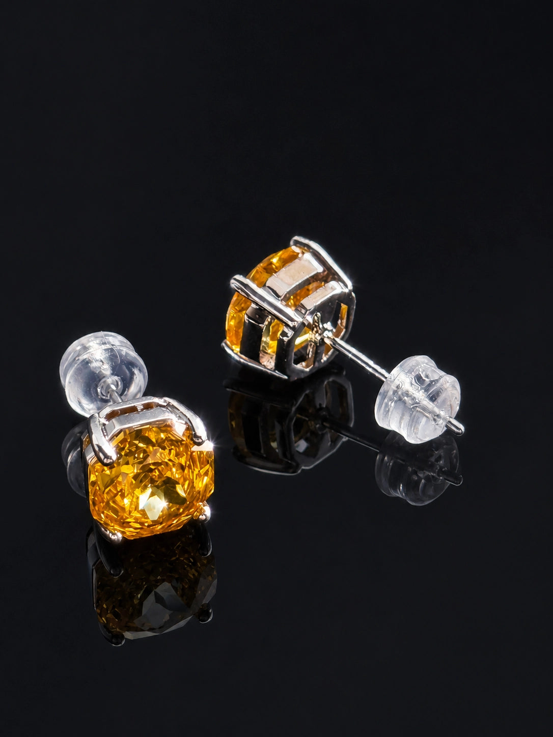 Four-prong Gold Zirconium Stud Earrings