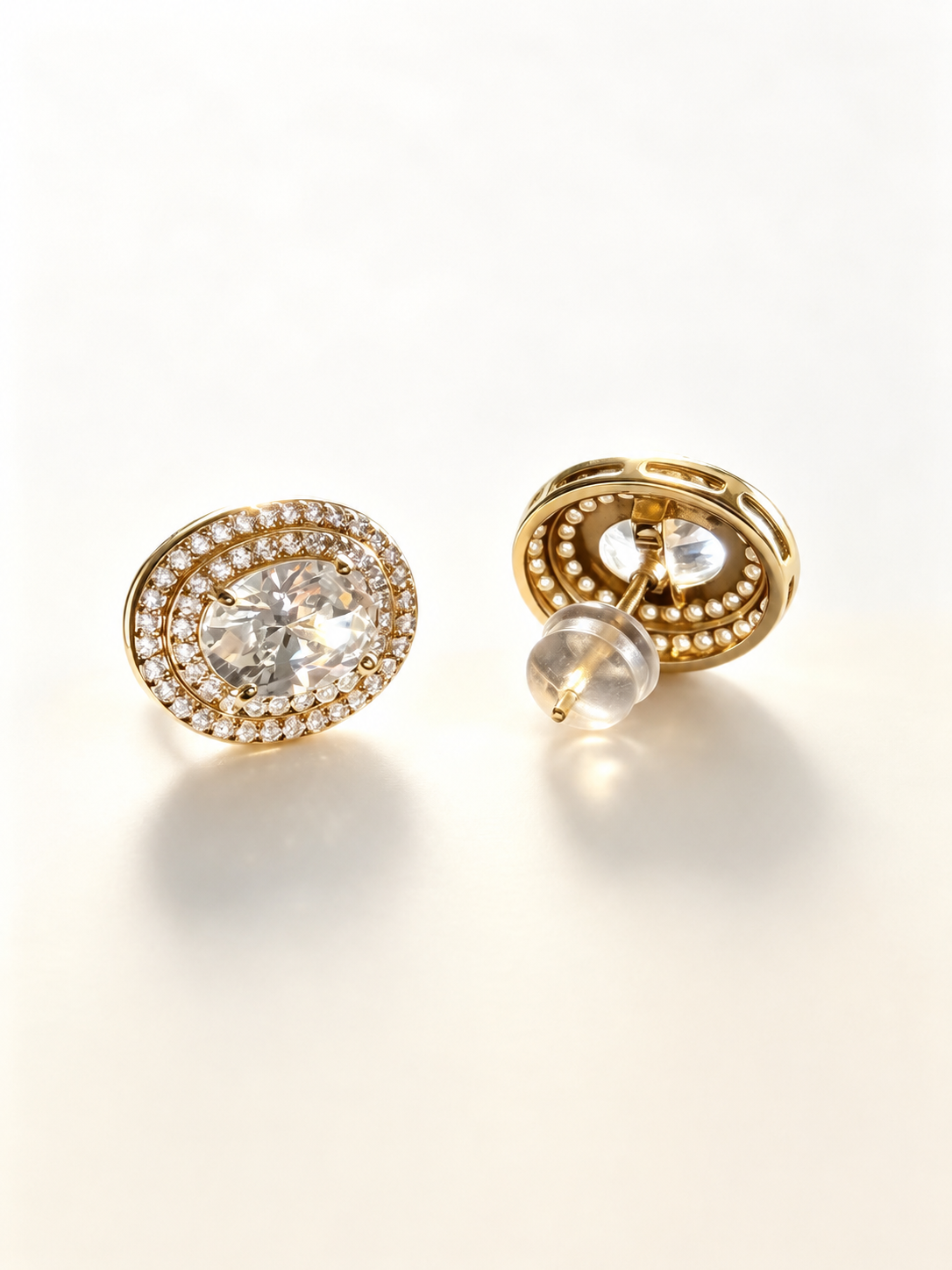 Oval Double Halo Stud Earrings