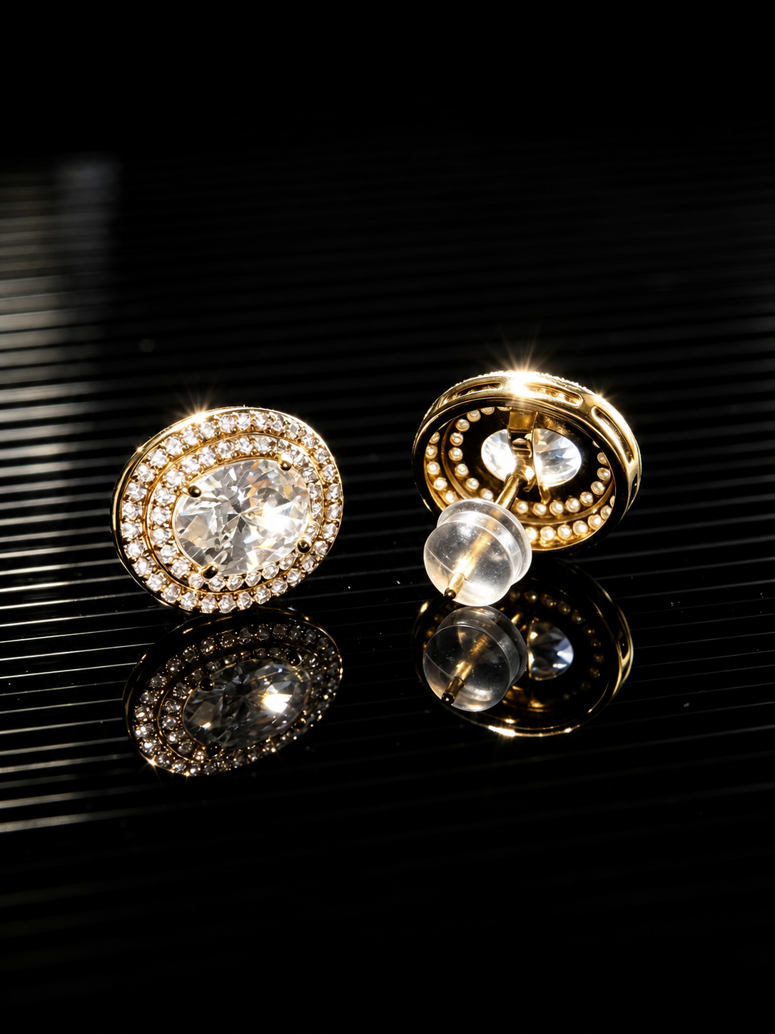 Oval Double Halo Stud Earrings