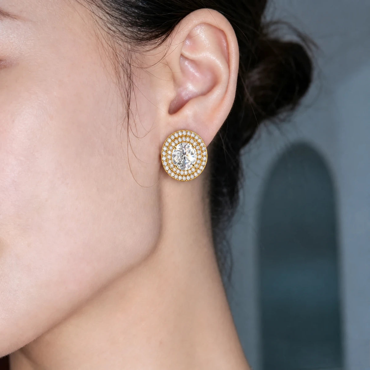 Oval Double Halo Stud Earrings