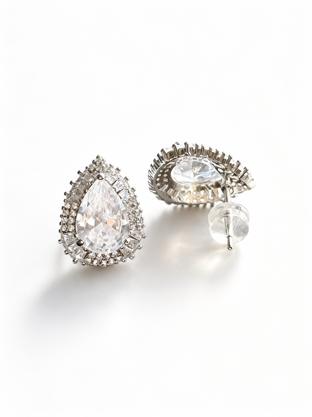 Pear Double Halo Stud Earrings