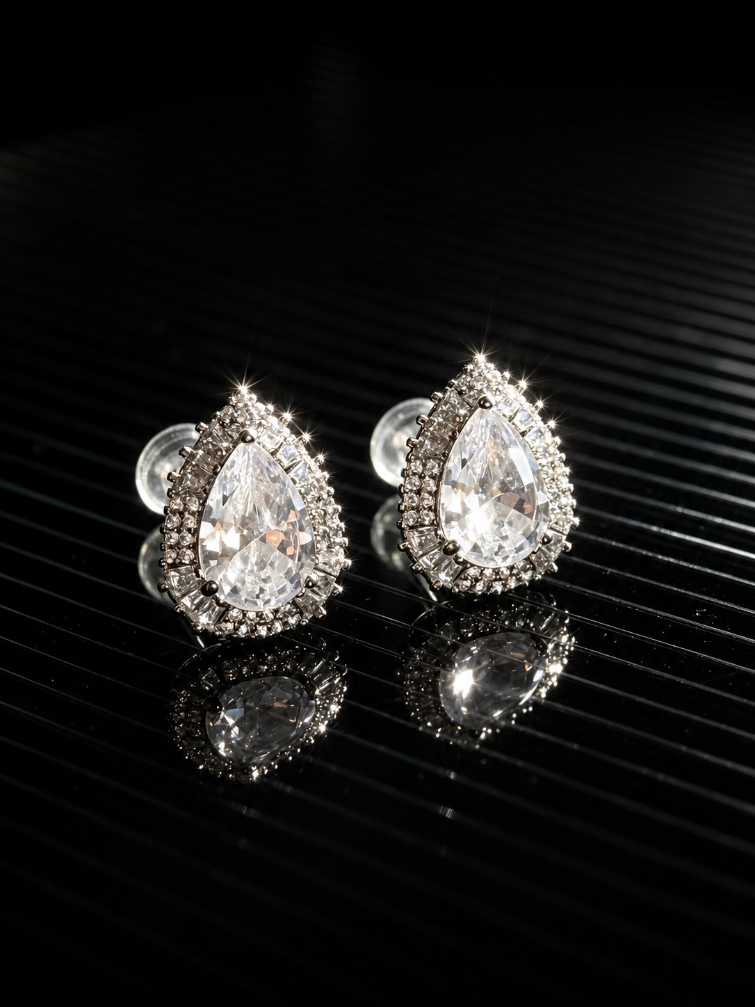 Pear Double Halo Stud Earrings