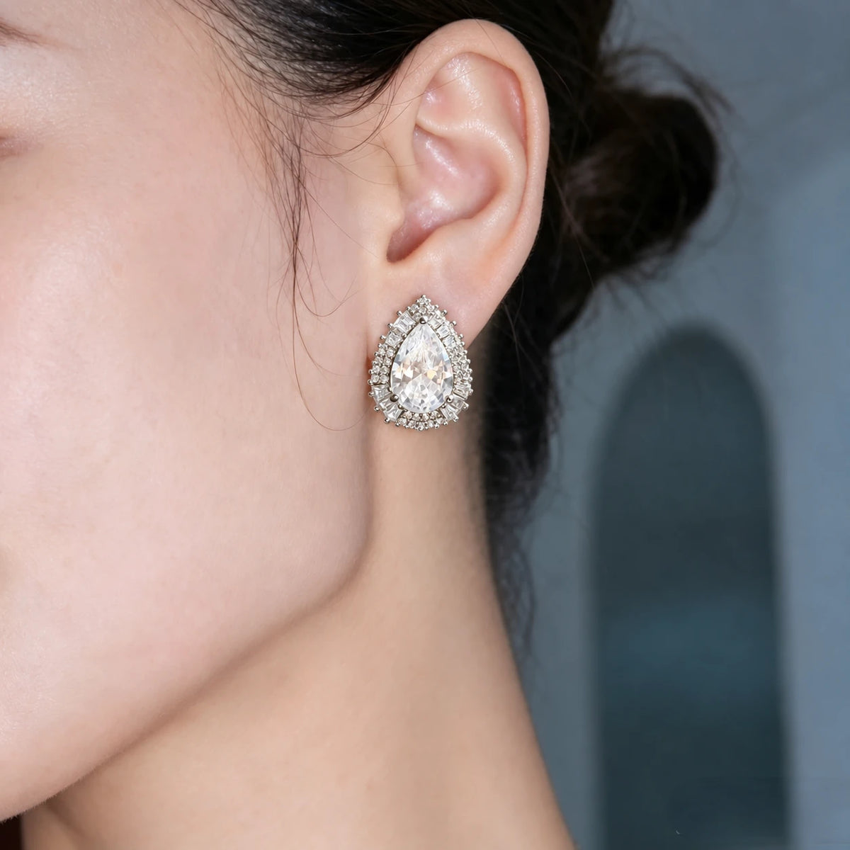 Pear Double Halo Stud Earrings