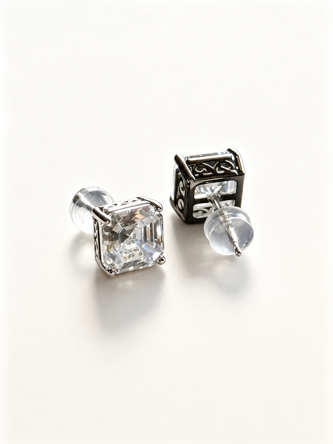 Asscher-Cut Openwork Stud Earrings