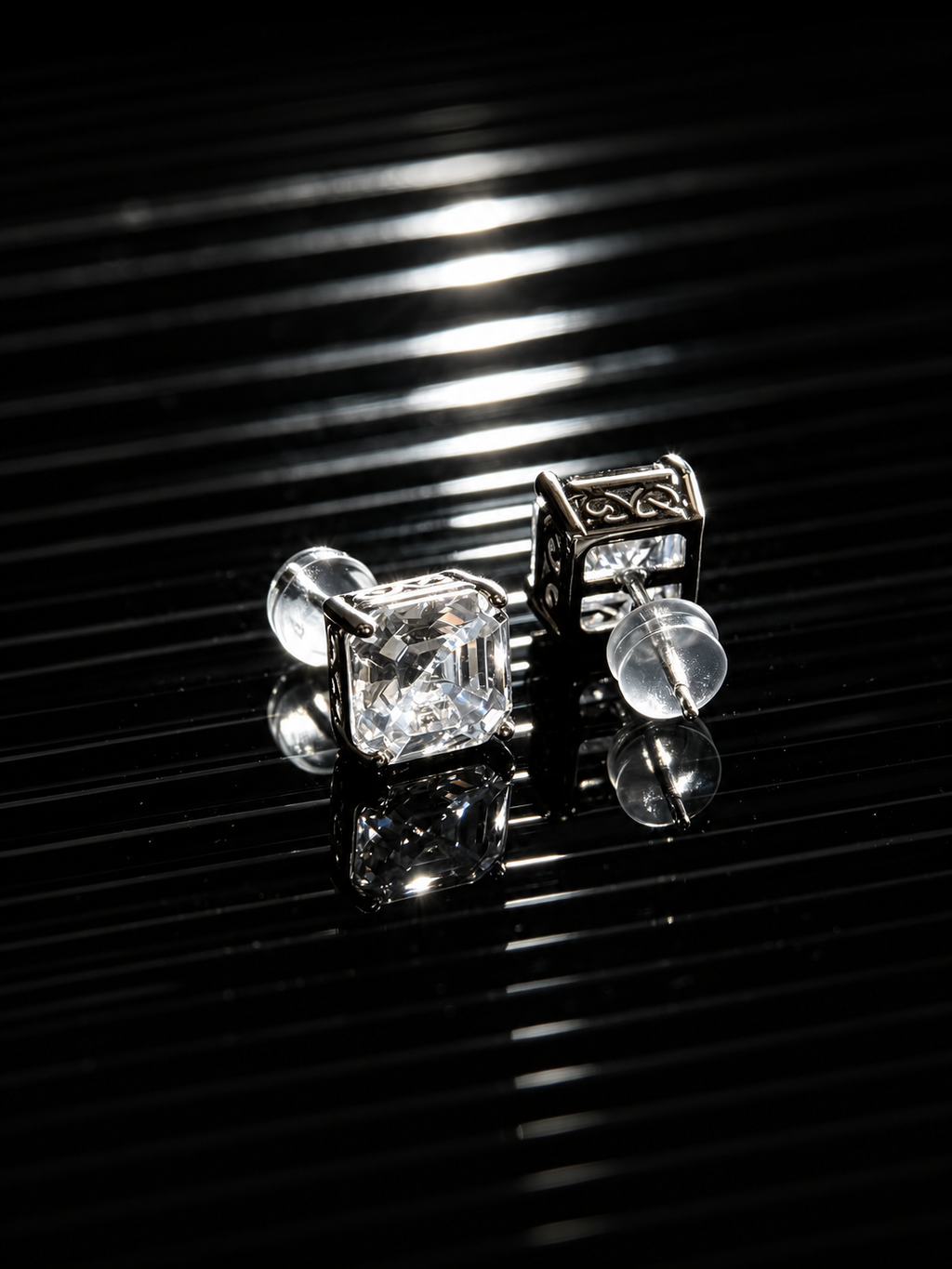 Asscher-Cut Openwork Stud Earrings