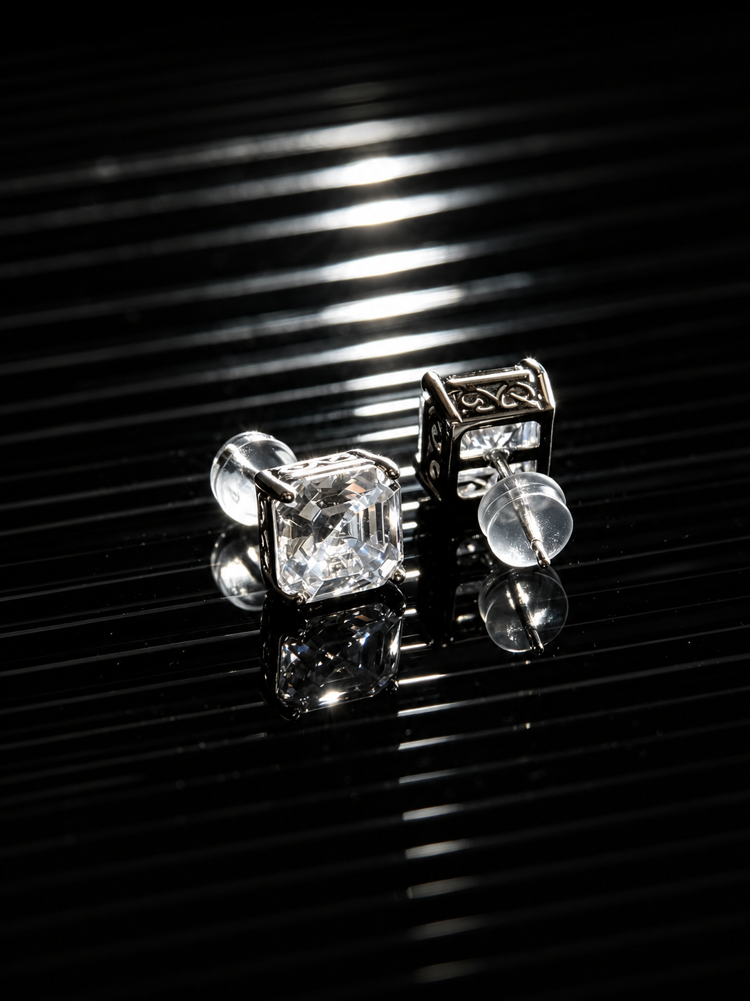 Asscher-Cut Openwork Stud Earrings