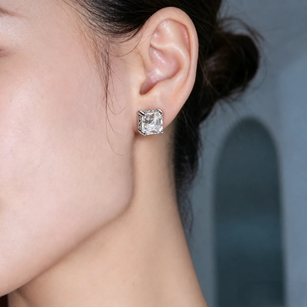 Asscher-Cut Openwork Stud Earrings