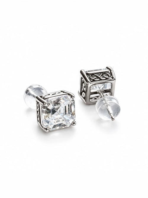 Asscher-Cut Openwork Stud Earrings