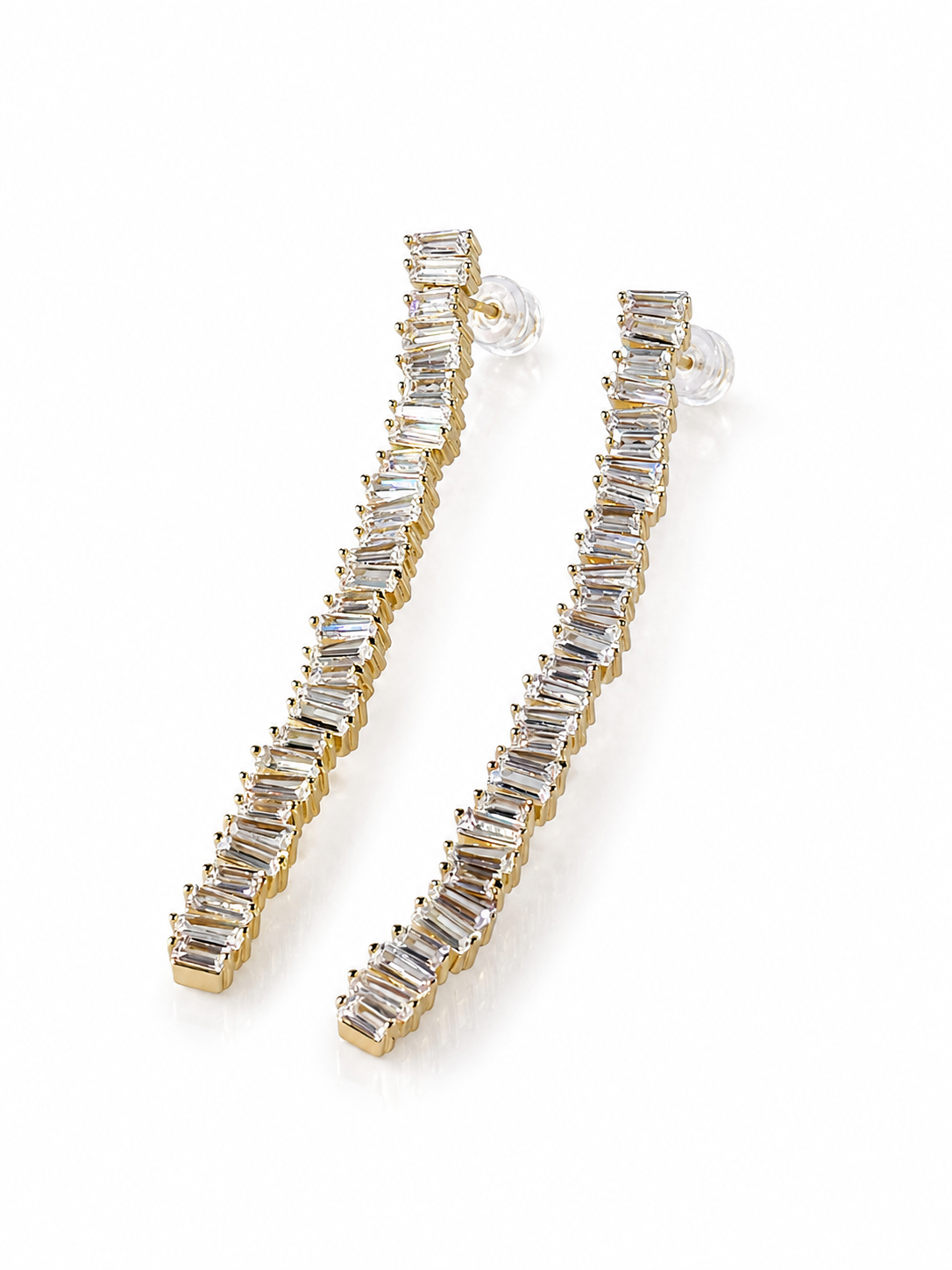 Curved Step-Cut Zircon Stud Earrings