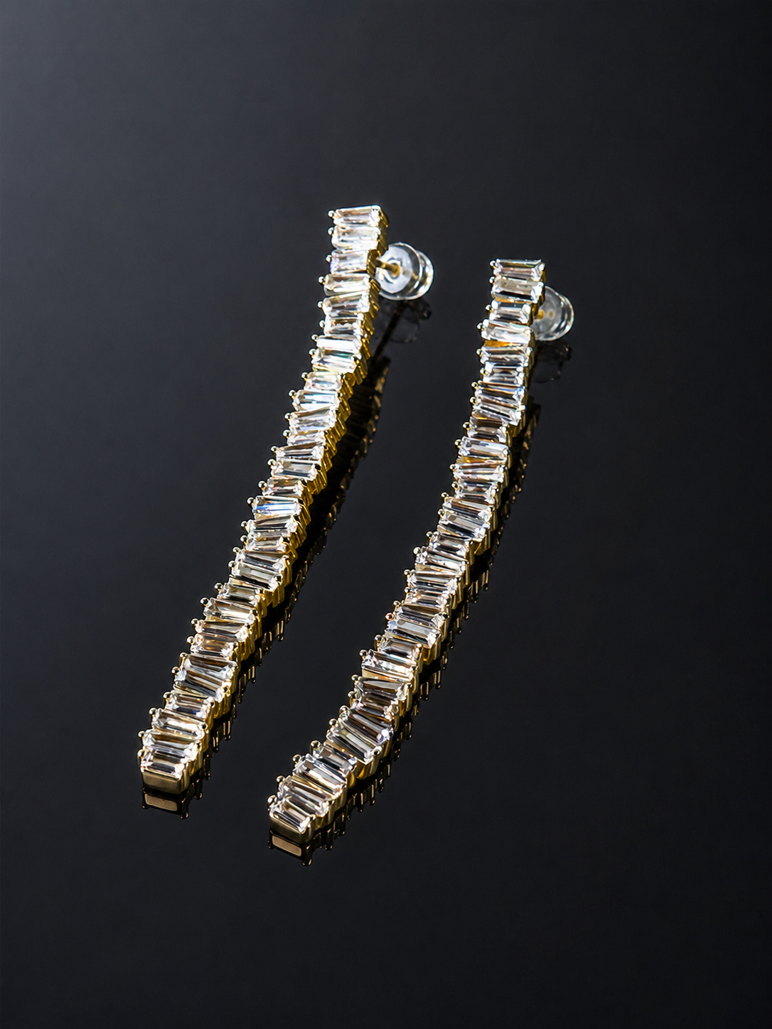 Curved Step-Cut Zircon Stud Earrings