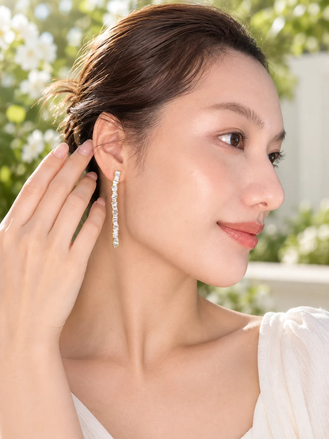 Curved Step-Cut Zircon Stud Earrings