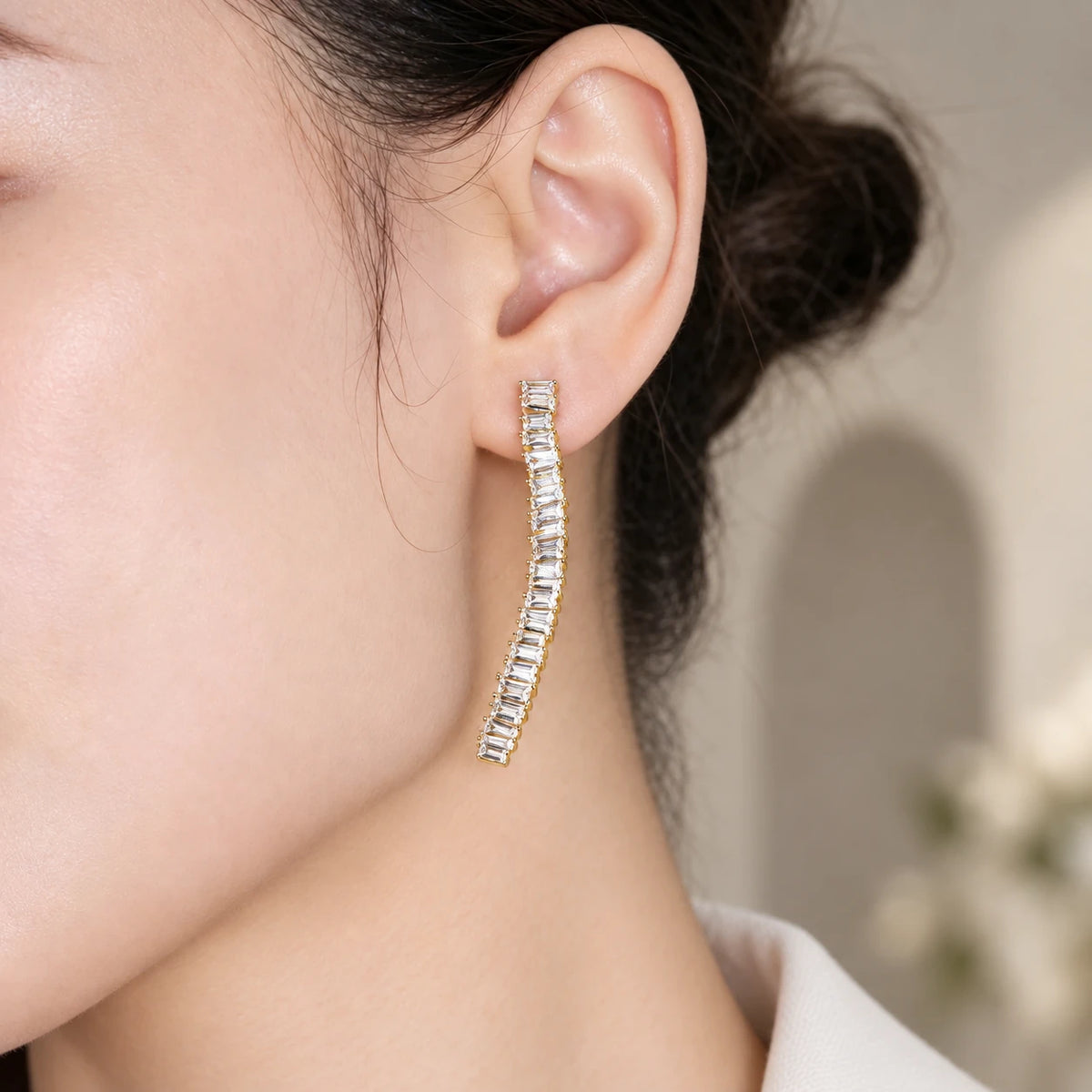 Curved Step-Cut Zircon Stud Earrings