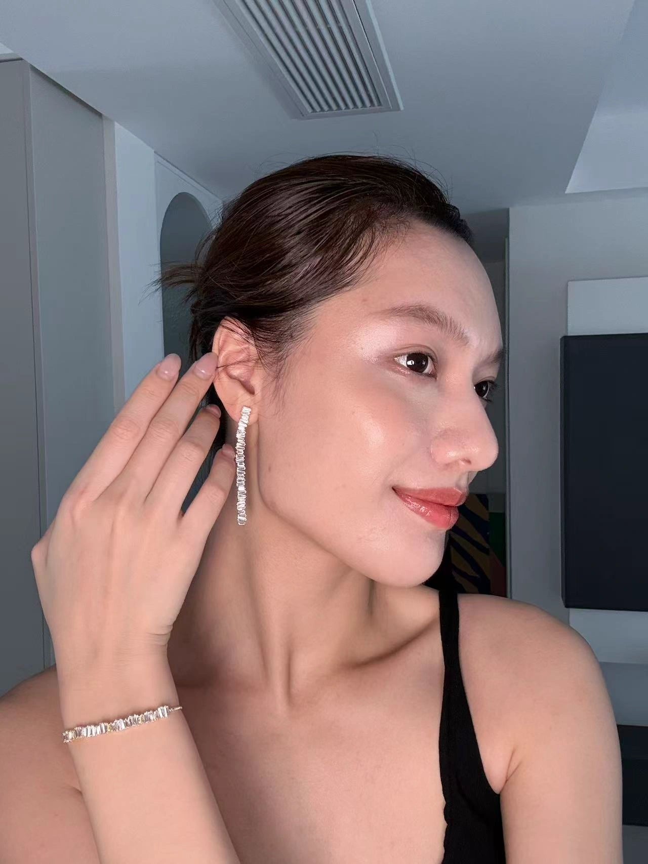 Curved Step-Cut Zircon Stud Earrings