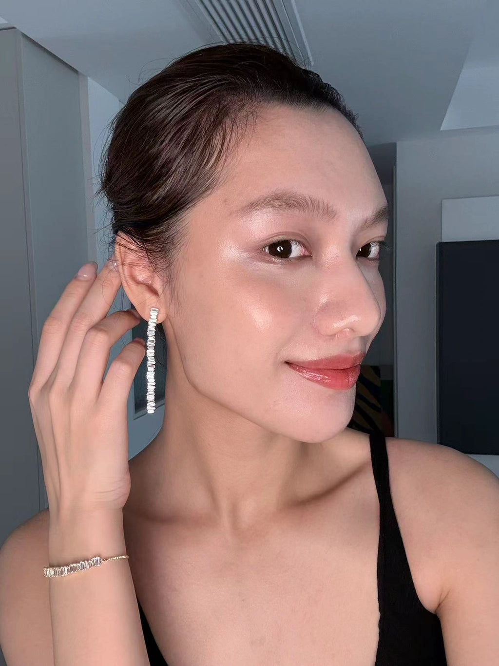 Curved Step-Cut Zircon Stud Earrings