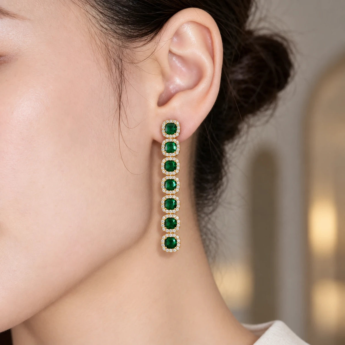 Emerald Square Drop Earrings