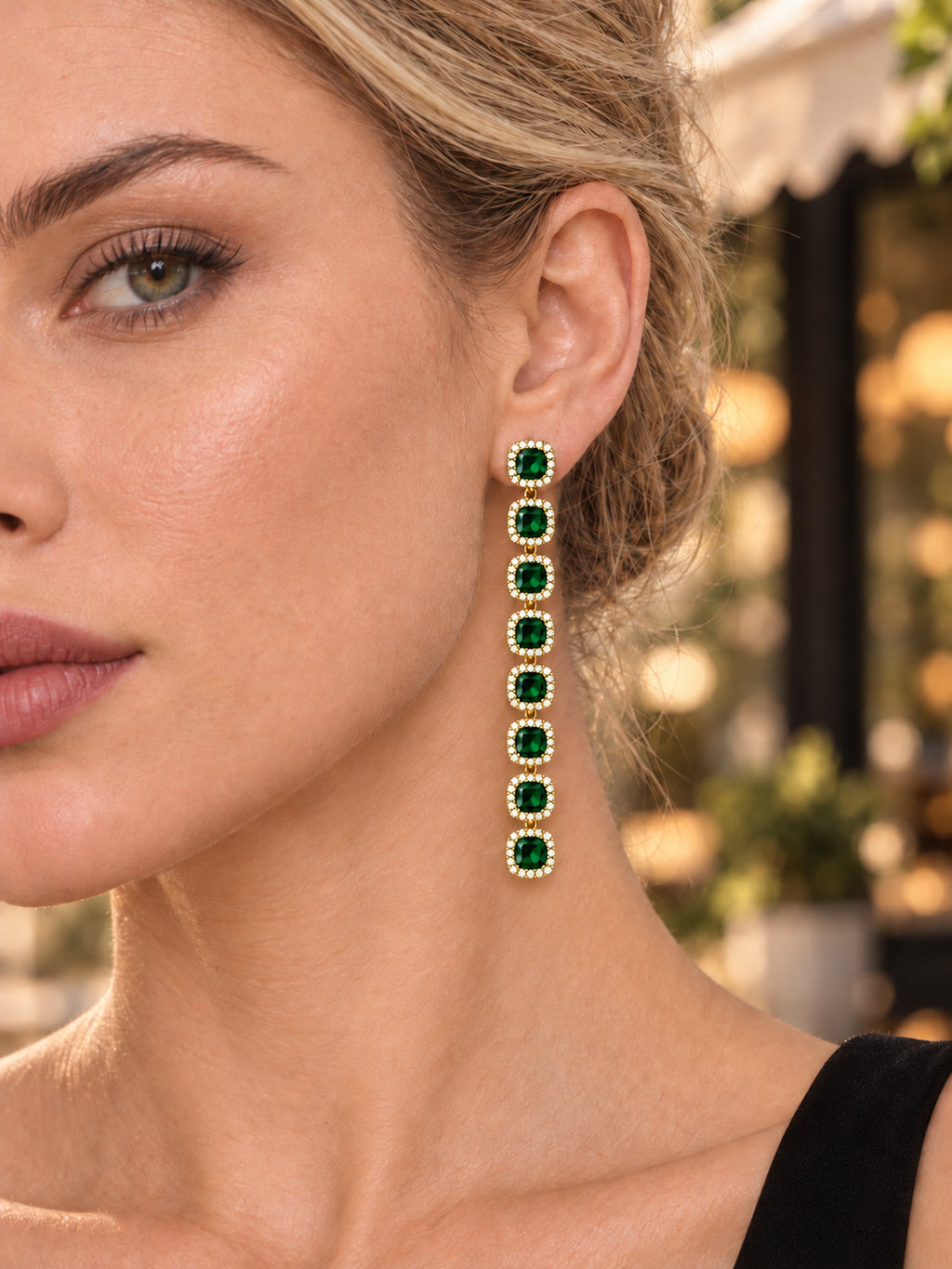 Emerald-Green CZ Drop Earrings