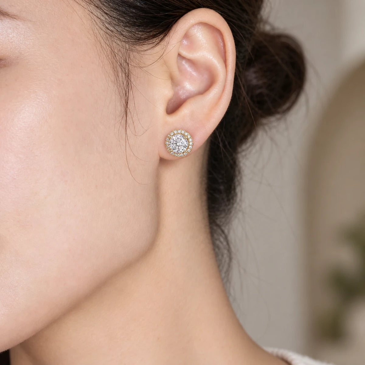 Round Diamond Star Stud Earrings