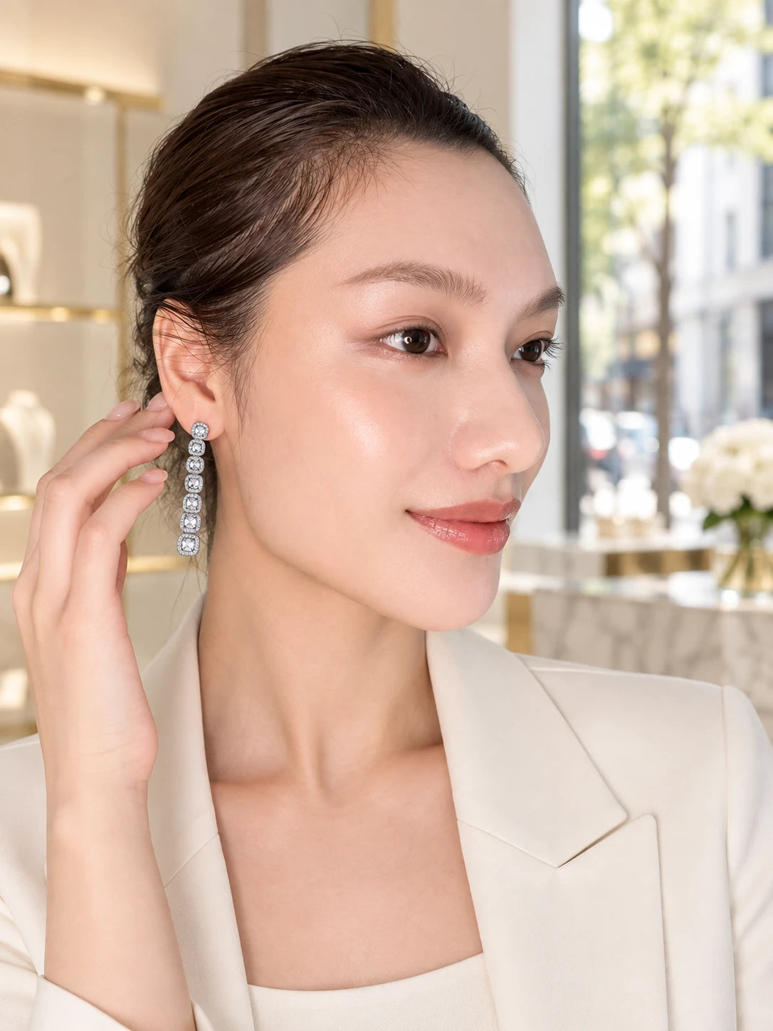 Square Stone Drop Earrings