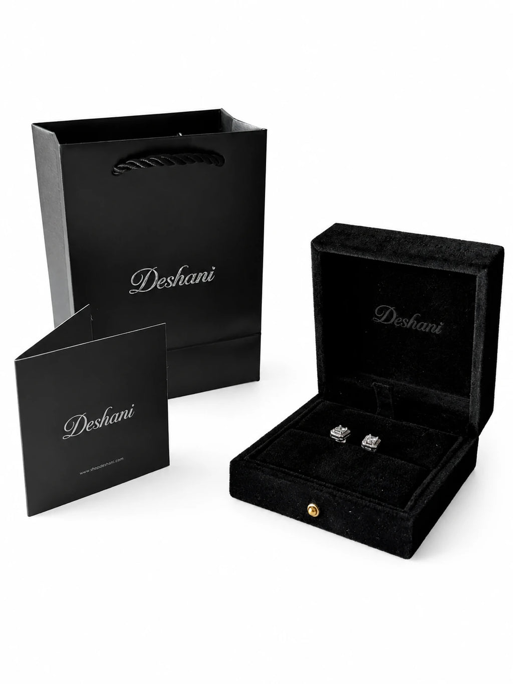 Detail view of Square Halo CZ Stud Earrings