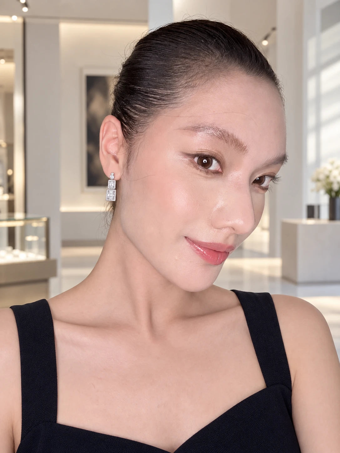 Double-Layer Square Drop Earrings