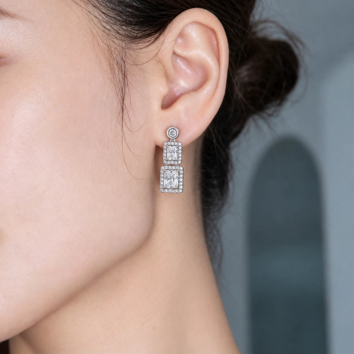 Double-Layer Square Drop Earrings