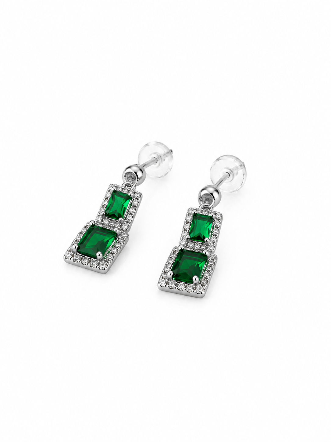 Double Emerald Square Drop Earrings