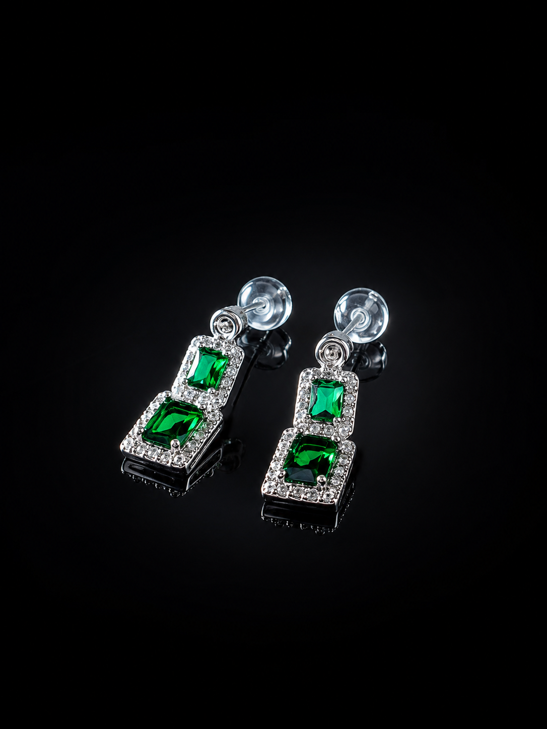 Double Emerald Square Drop Earrings