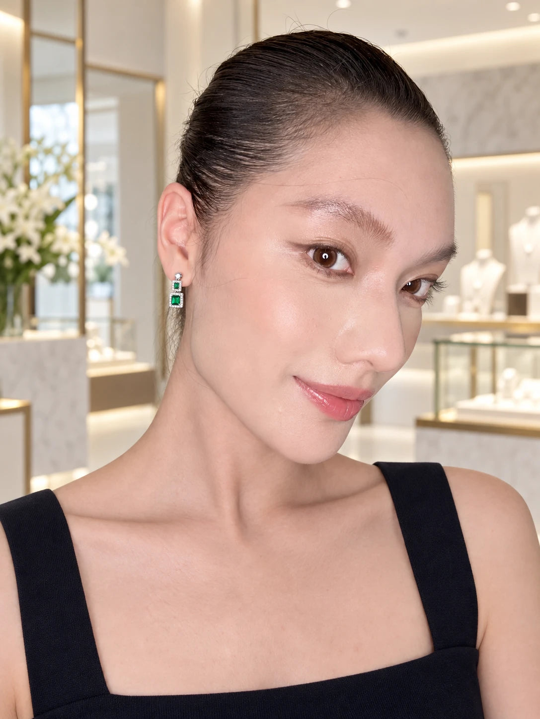 Double Emerald Square Drop Earrings