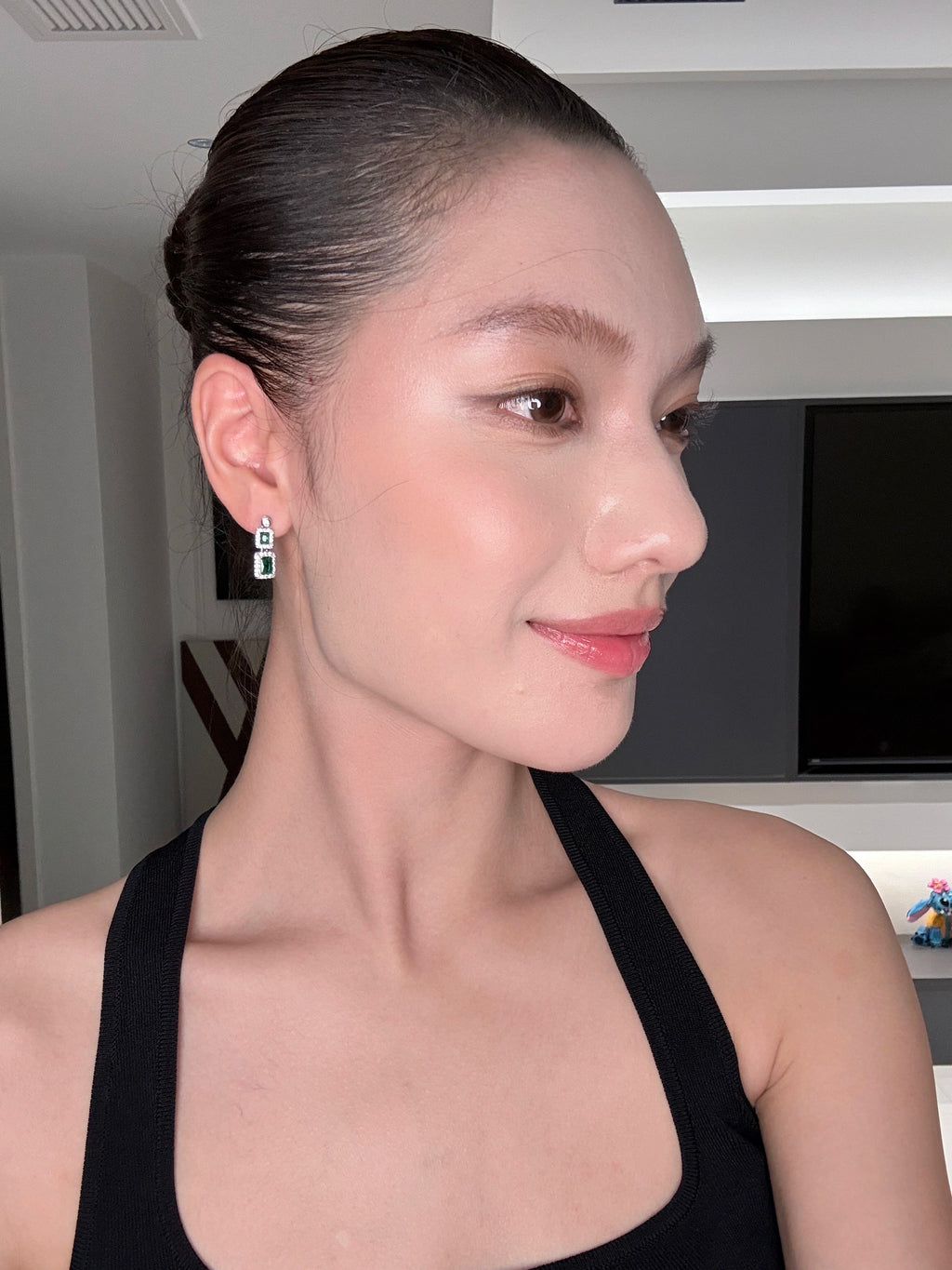 Double Emerald Square Drop Earrings