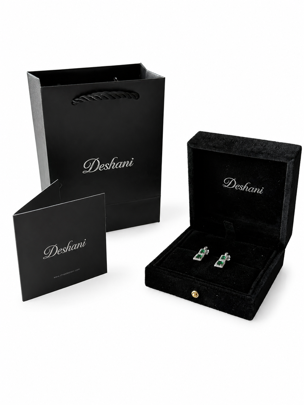 Double Emerald Square Drop Earrings