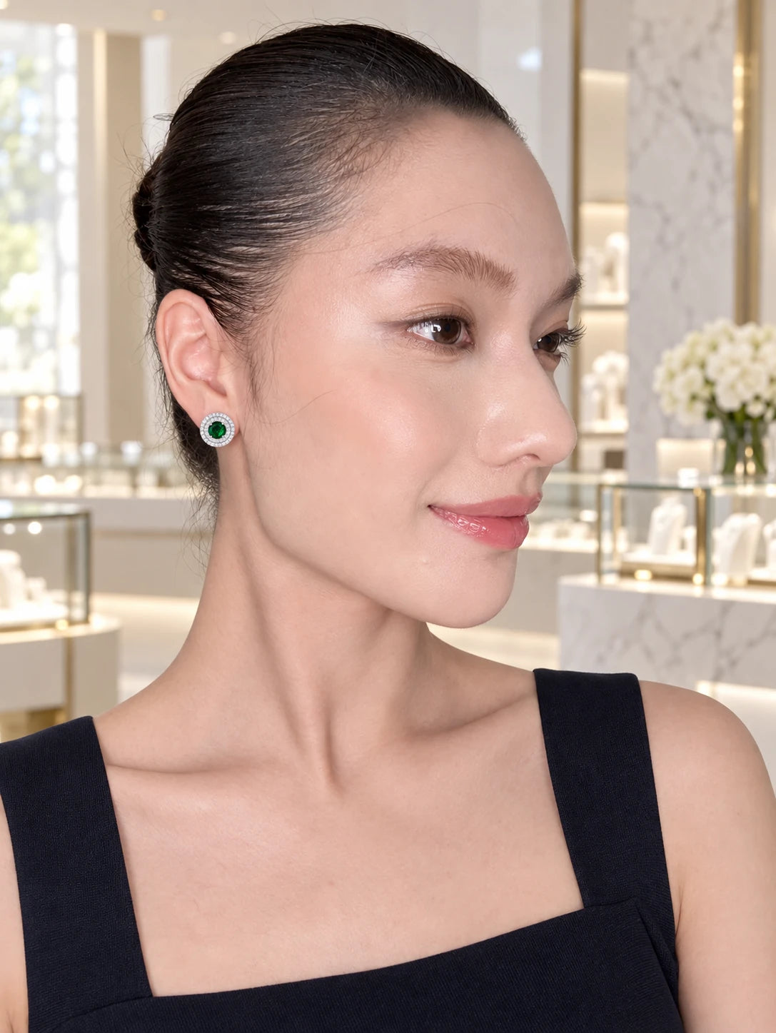 Vintage Emerald Tiered Stud Earrings