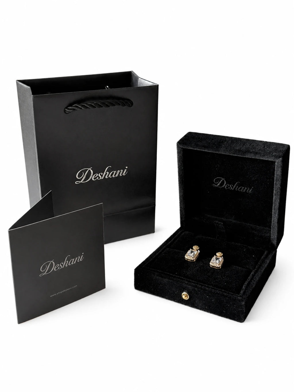 Detail view of Vintage Gold Square CZ Drop Earrings