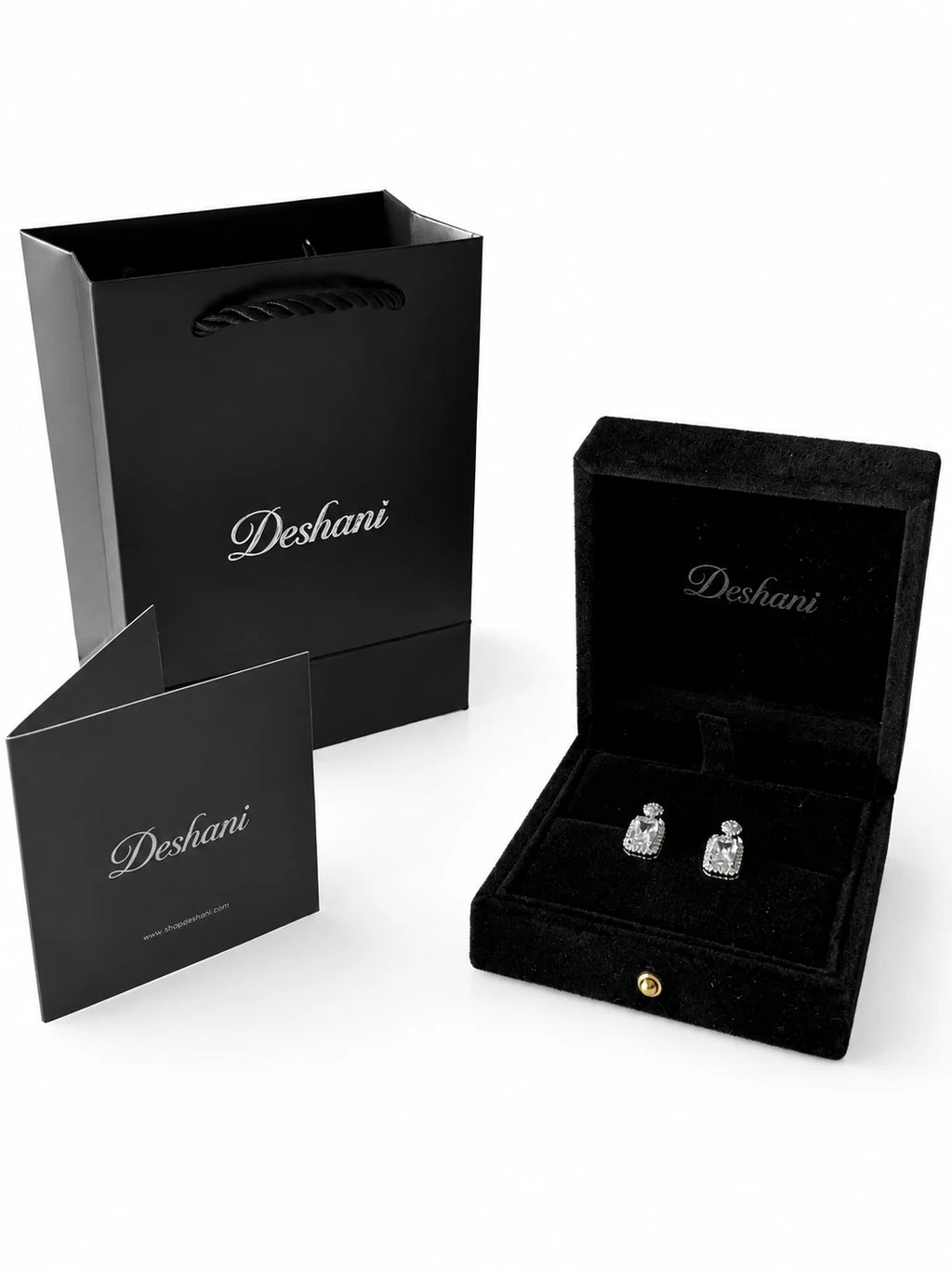 Detail view of Vintage Silver Square CZ Drop Earrings