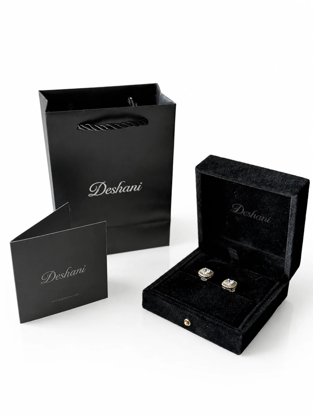 Detail view of Gold Sunburst Square CZ Studs