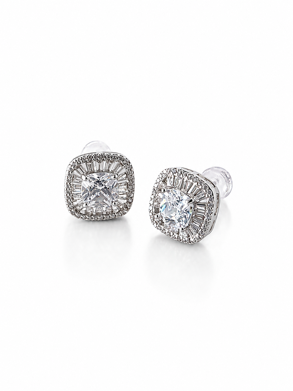 Silver Sunburst Square Earrings