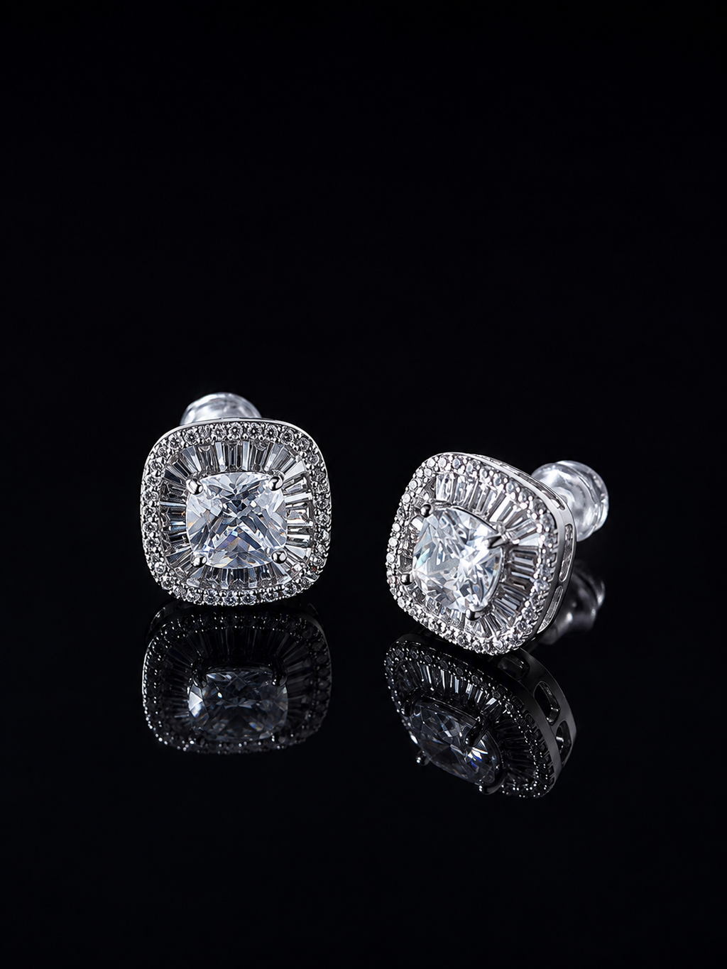 Silver Sunburst Square Earrings
