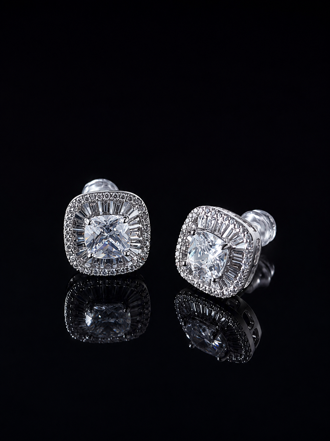 Silver Sunburst Square Earrings