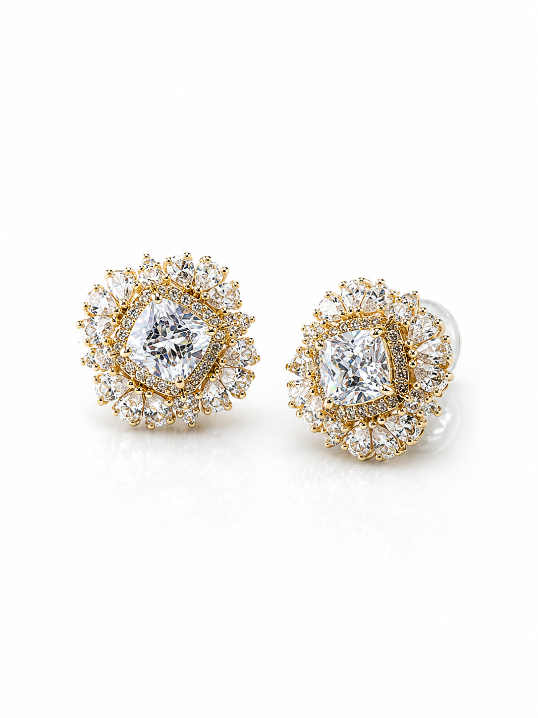 Golden Floral Star Stud Earrings