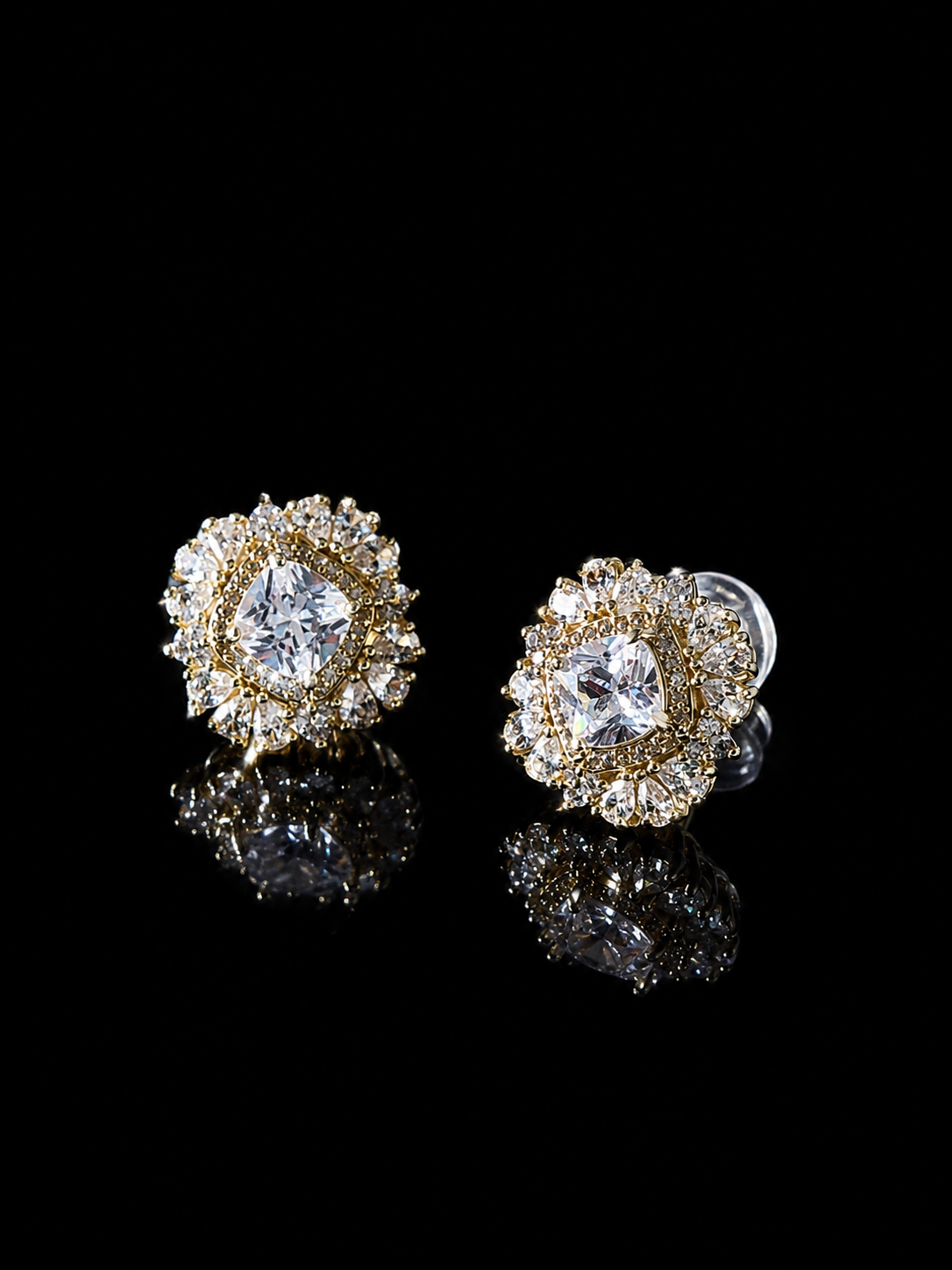 Golden Floral Star Stud Earrings