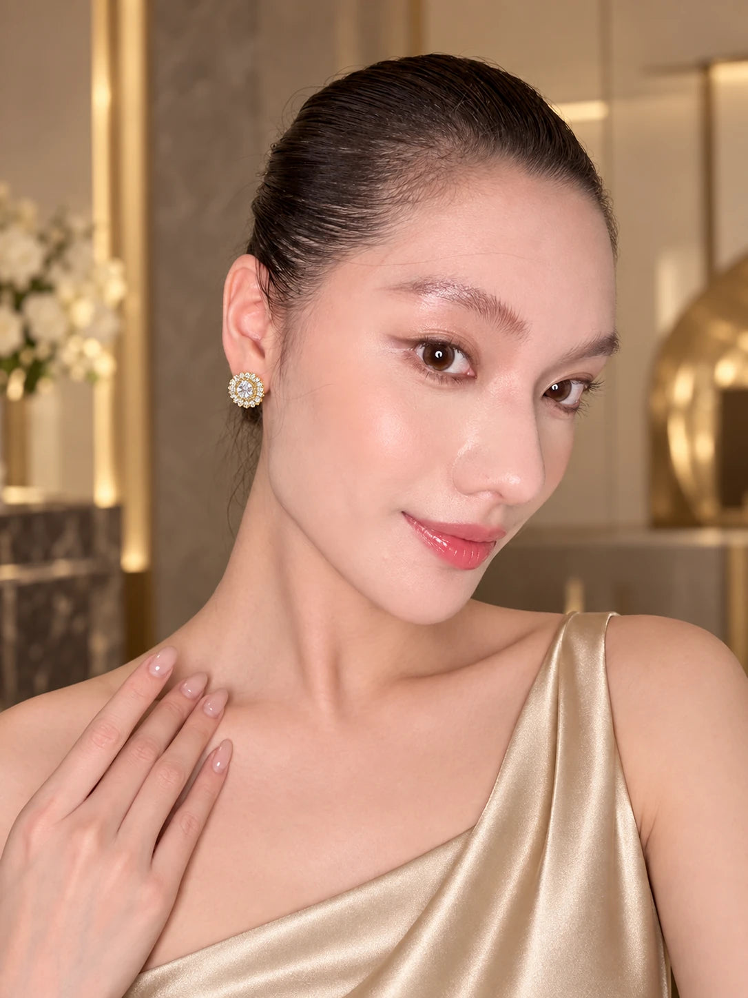 Golden Floral Star Stud Earrings