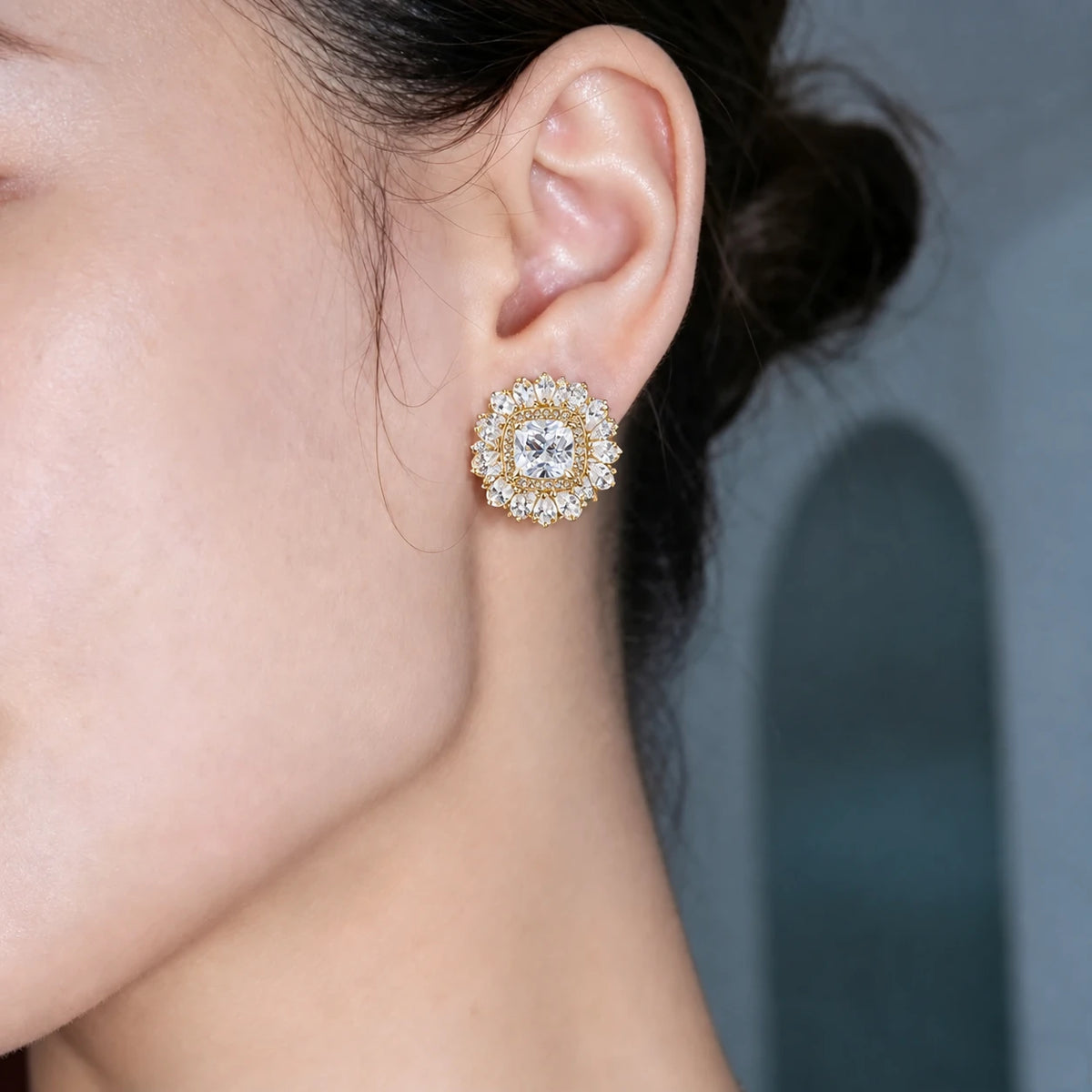 Golden Floral Star Stud Earrings
