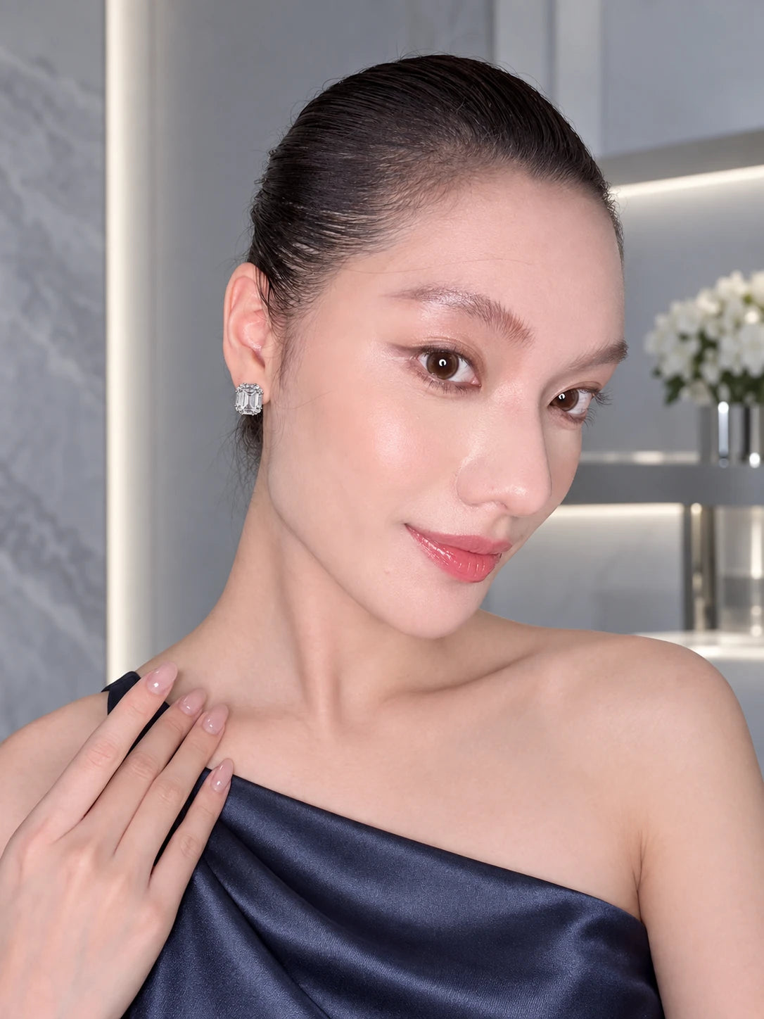 Rectangular Zircon Stud Earrings