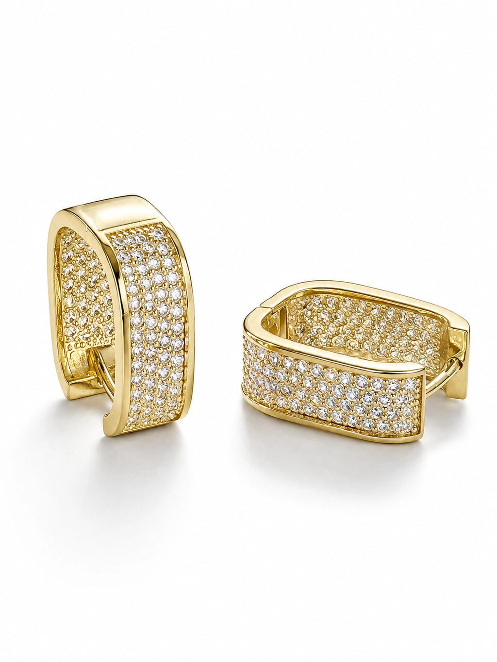 Pavé-set Square Clasp Earrings - Golden Color