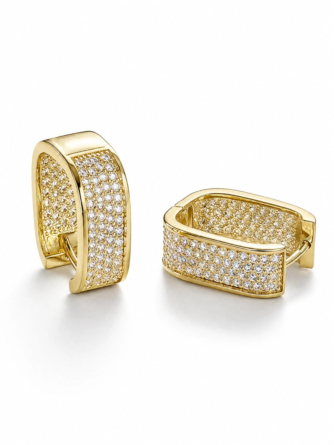 Pavé-set Square Clasp Earrings - Golden Color